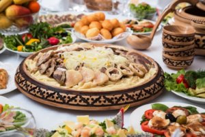 A traditional Kazakhstani feast prepared for young students on their first day of class.