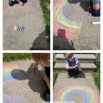 students making rainbows with sidewalk chalk